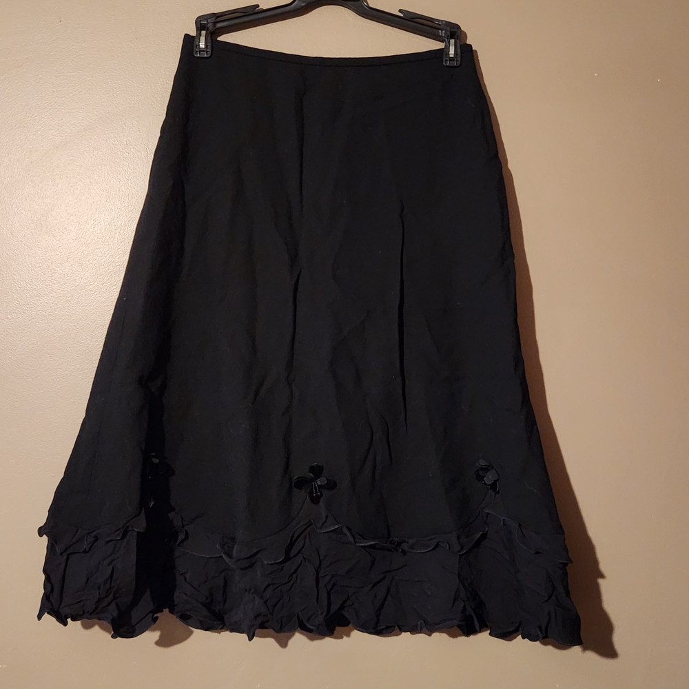 Vintage Escada Black Maxi A-Line Skirt with Ruffled Hem Sz 4 NWT